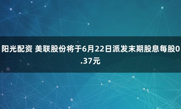 阳光配资 美联股份将于6月22日派发末期股息每股0.37元